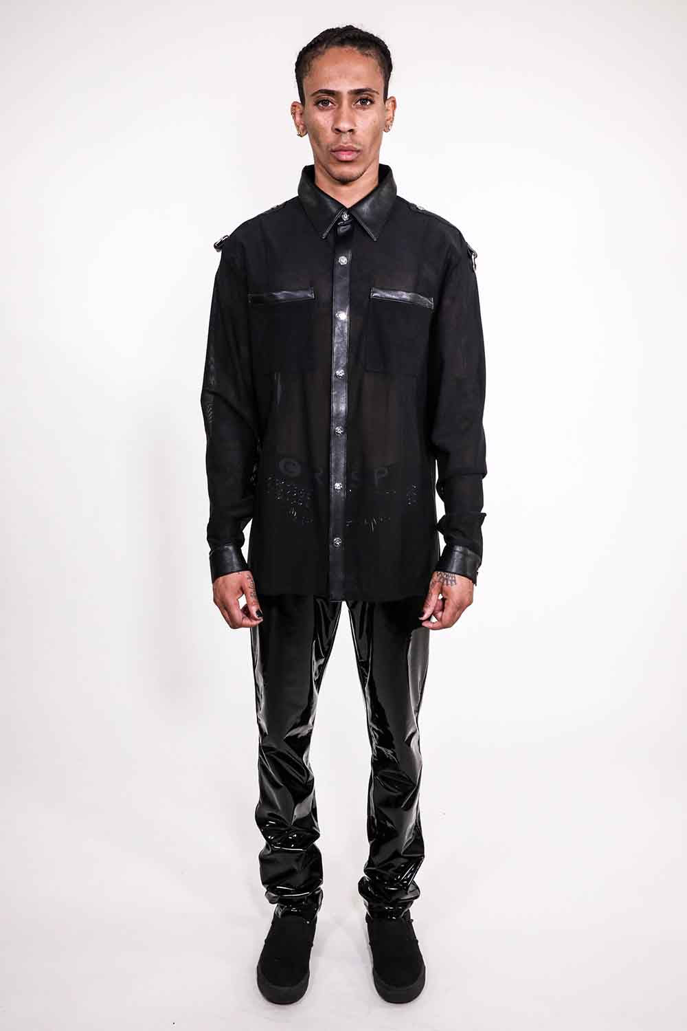 Men's Long Sleeve Mesh Top with PU details - Image 11