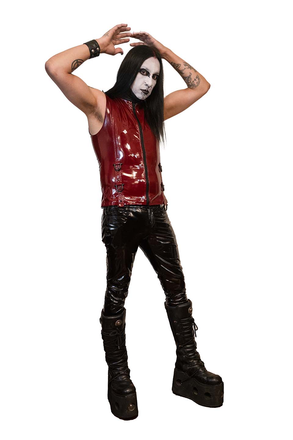 Men's Dungeon Master Sleeveless Vinyl PVC Shirt in Vampire Red - Image 5